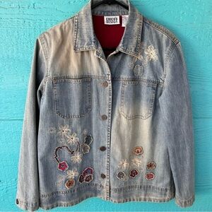 #1 Chico’s Design Boho Floral Embroidered  Denim  Jacket Sz Medium